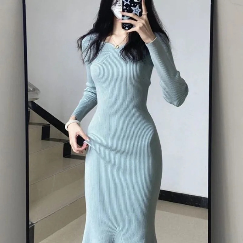 Womens Spring Autumn Fashion Elegant V-Neck Long Sleeve Solid Color Casual Versatile Solid Fashionable Comfortable Dress 240807
