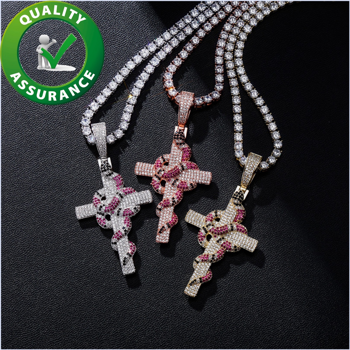 Bijoux de créateur de luxe Menties Iced Out Hip Hop Chain Pendants Instruction Snake Cross Collier Diamond Tennis Rappeur Hiphop Men Accessoires