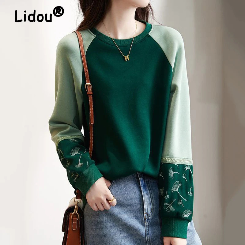 Autumn Winter O Neck Long Sleeve Cotton Women Sweater Printed Patchwork Casual Female T-shirt Korean Fashion Loose Pullover 240807
