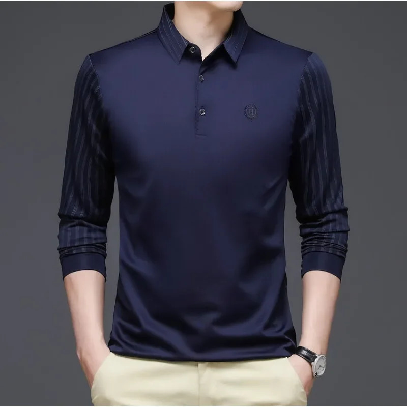 autumn long sleeved Tshirt POLO printed casual mens striped loose trendy fashion shirt 240807