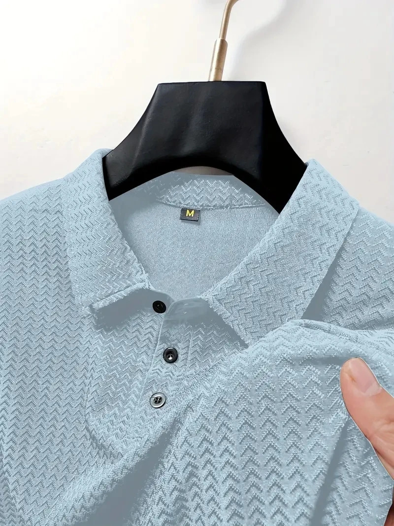 Summer Mens ice silk short-sleeved POLO shirt Summer hollow elastic breathable T-shirt Fashion lapel casual polo shirt 240807