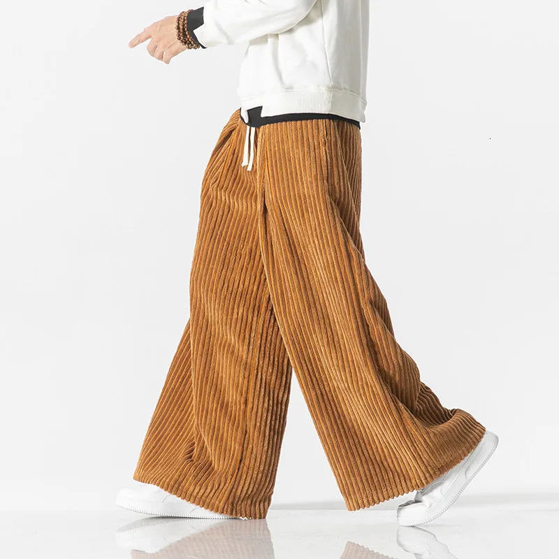 Pantalon en velours côtelé pour hommes harajuku couleur solide large jambe harem rétro de rue rétro pantalon de jogging décontracté surdimensionn