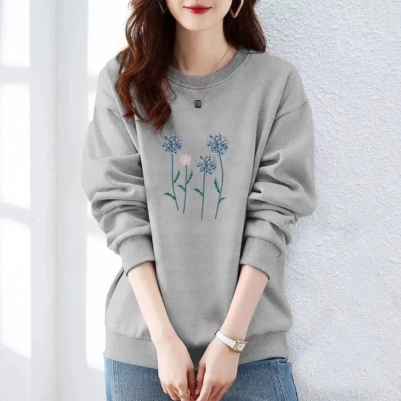 Autumn and Winter Womens Crew Neck Long Sleeves Printing Loose Pullovers Korean Hoodies Fashion Classic Casual All Match Tops 240807