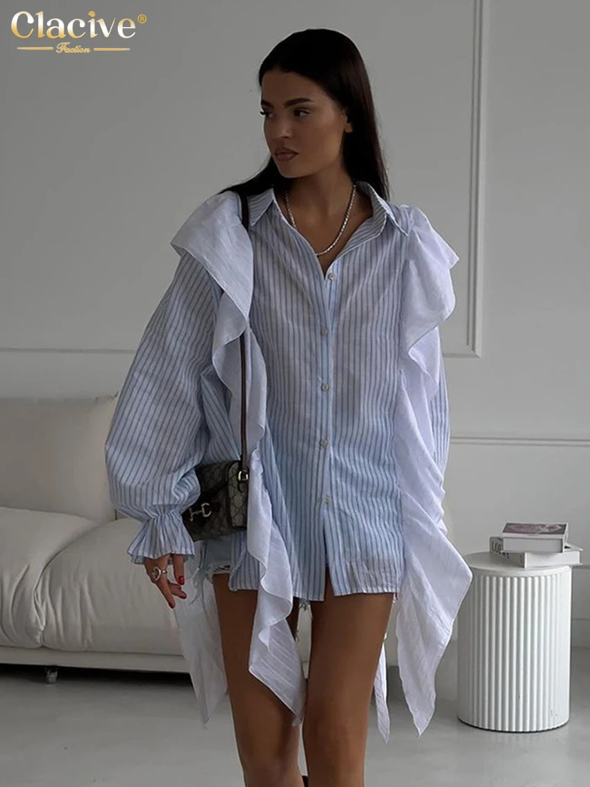 Fashion claire Stripe Imprime des femmes Chemises à manches longues décontractées Blouse à manches longues Elegant Classic Patchwork Top Femlae C