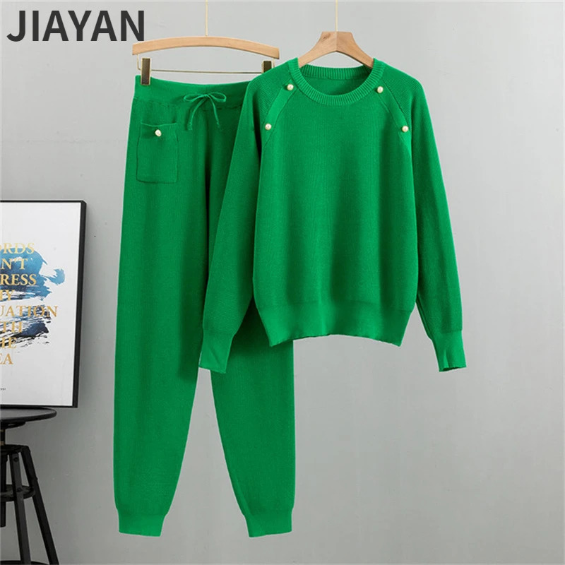 O-cou pull pull 2 pièces ensembles femmes tricots de style décontracté pull tenues coréen tricot survêtement pantalons costumes pantalons de surv