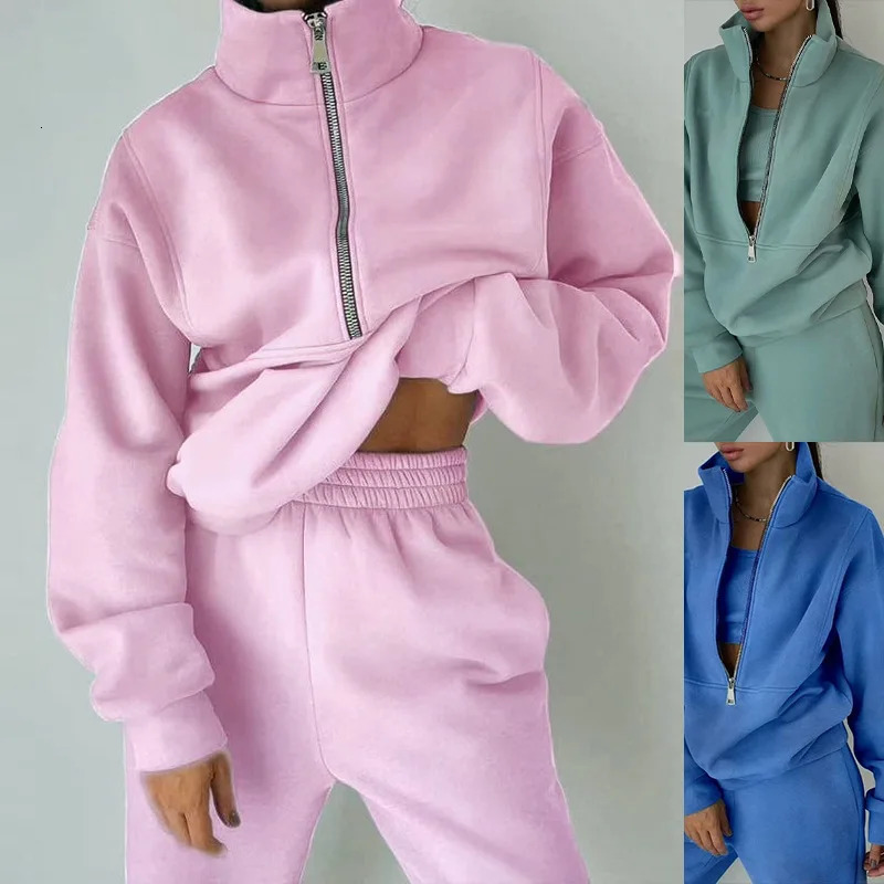 Autumn and Winter Womens Two-piece Sweater Fleece Sports Thickening Fashion Casual Suit 2 Piece Sets Womens Outfits 240807