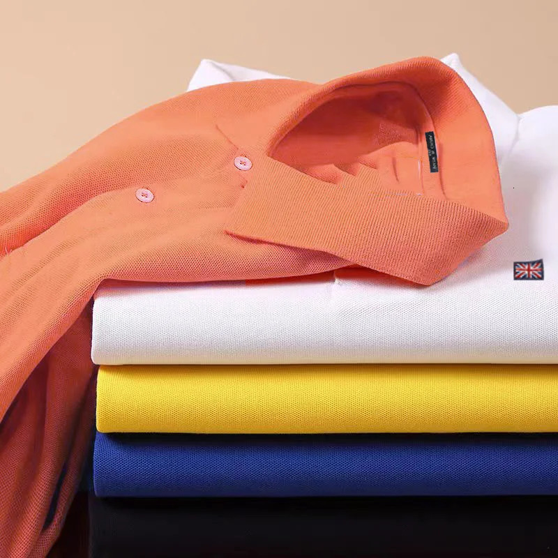 Mens 100 polos en coton pur avec des manches longues sableuses épaisses à manches décontractées tshirt golf sportif 240807