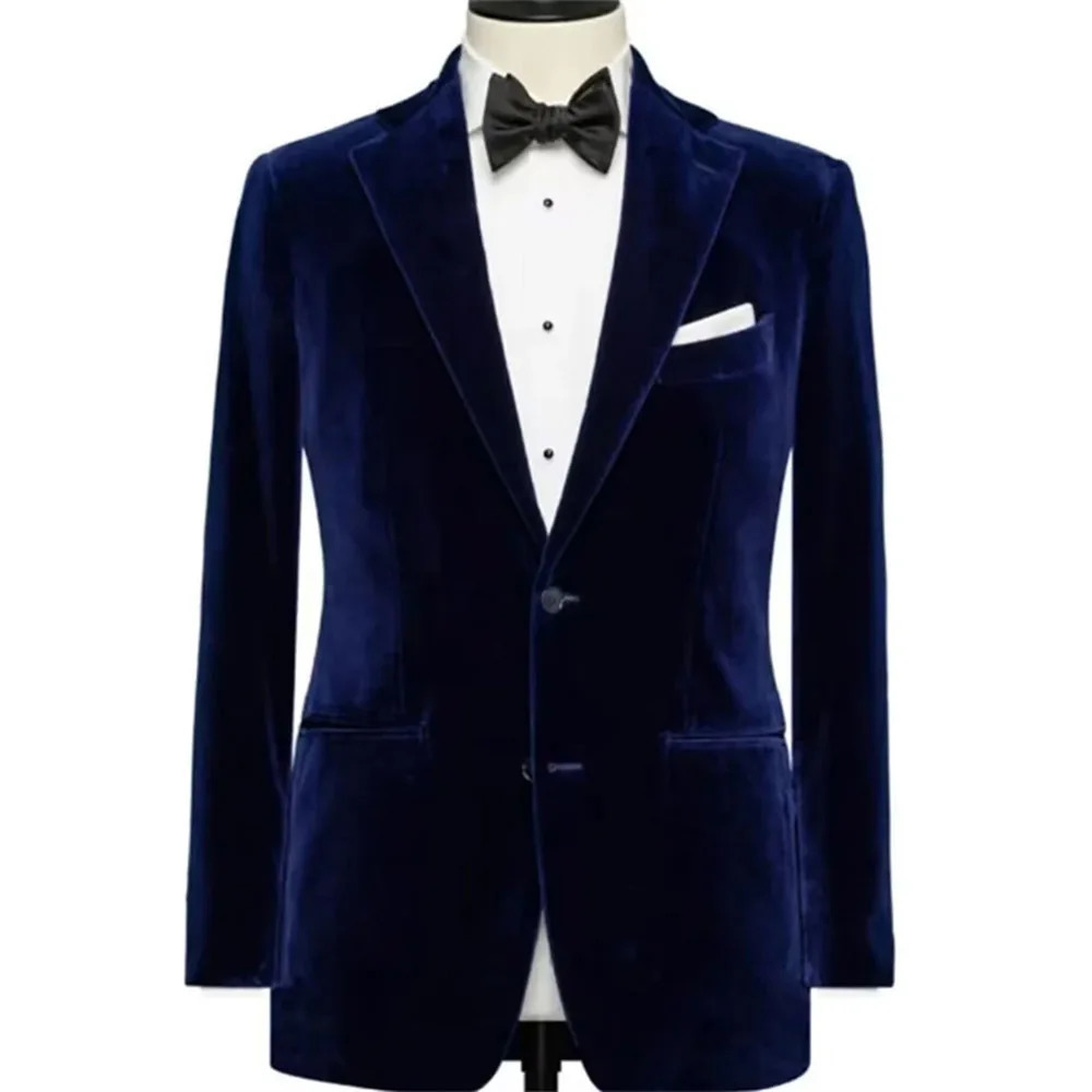 Royal Blue Jacket Single Chest Notched Collar Slim Fit Velvet Smoking Casual Set Coat Daily Mens 240807
