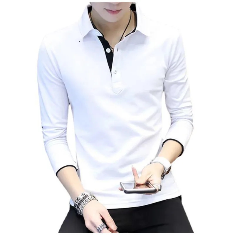 Spring and Autumn Mens Business Tshirt Long Sleeve Fashionable Slimming Polo Neck Clothing Solid Casual Top M5XL 240807