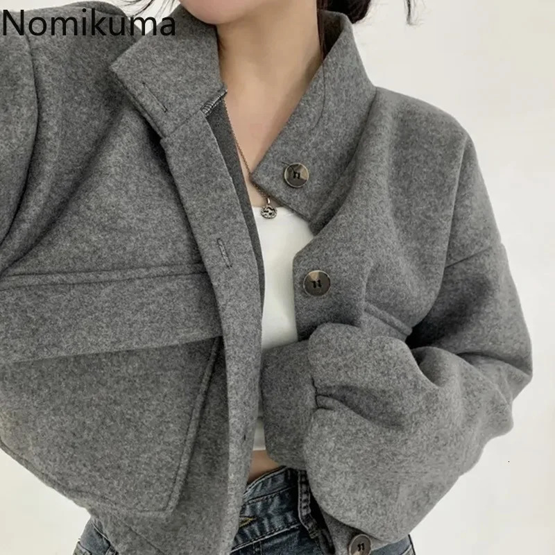 Streetwear Jackets Womens Clothing Stand Neck Casual Woolen Outwear Thicked Crop Tops Fashion Korean Y2k Coat Ropa Mujer 240807