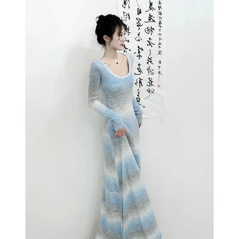 Casual Womens Clothing Sweet Square Collar Dresses Korean Pullovers Slim Long Sleeve Femme Temperament Elegant Dresses 240807