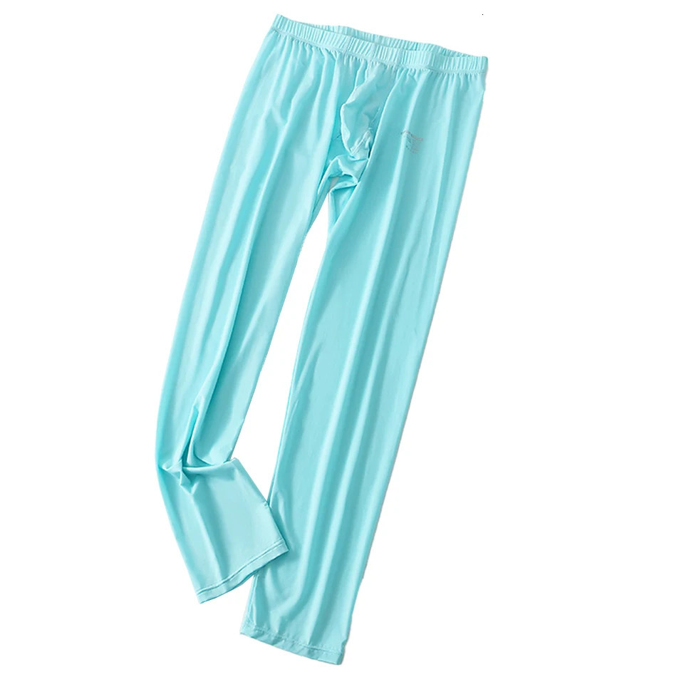 Mens ice silk long sleeved mens pajamas underwear ultrathin leg 240806