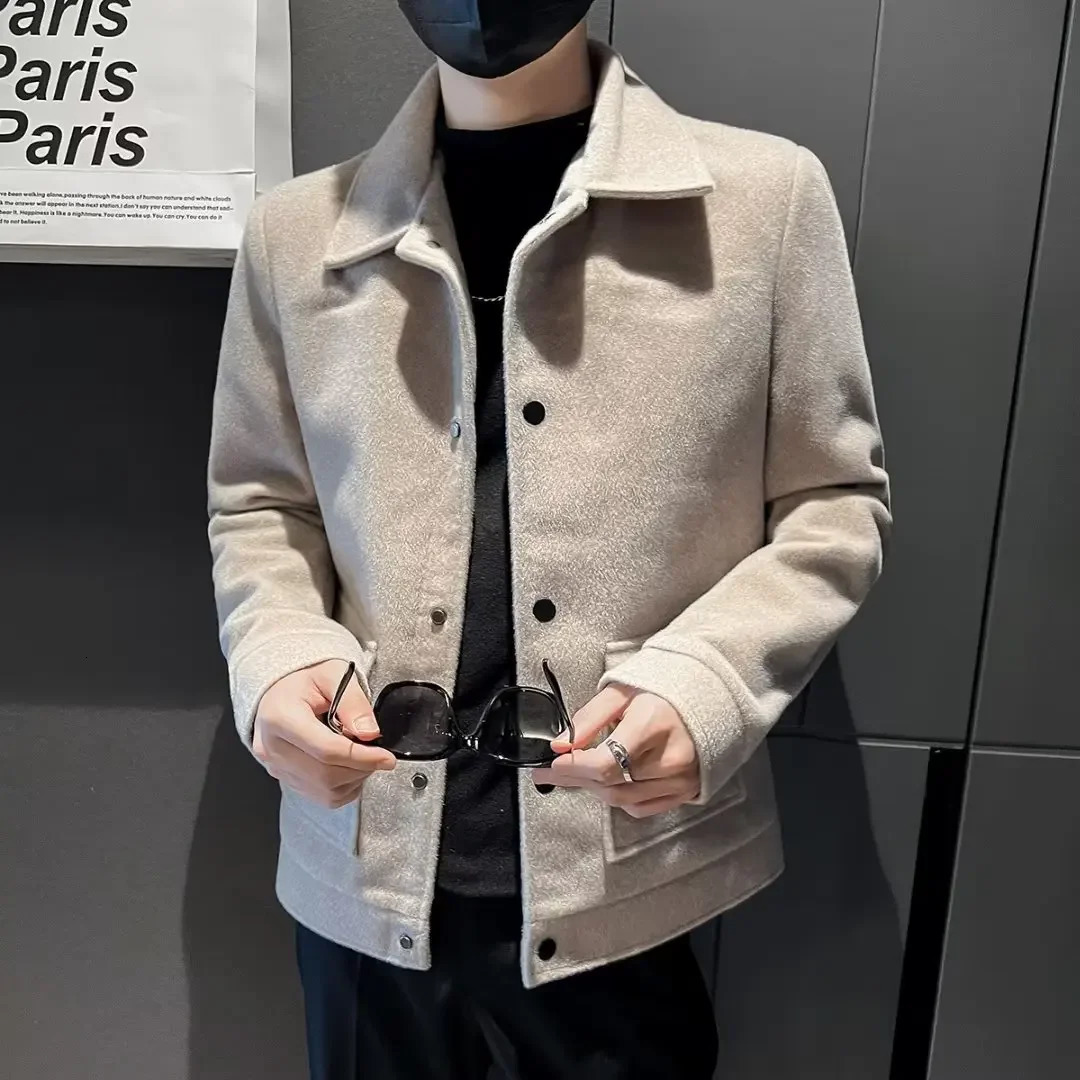 Simple American Style Casual Winter single breasted elegant wool mens loose jacket240806