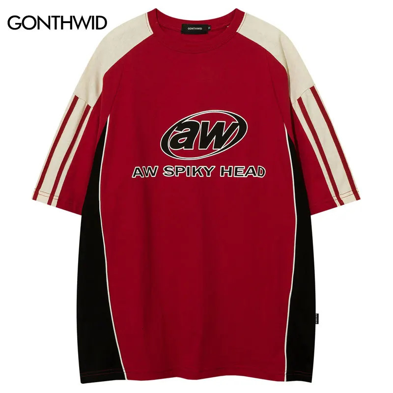 Hip Hop 90s T-Shirt Y2K Vintage Racing Style Patchwork Sport Tshirt Streetwear Men Summer Harajuku Retro Cotton Loose Tops Tee 240807