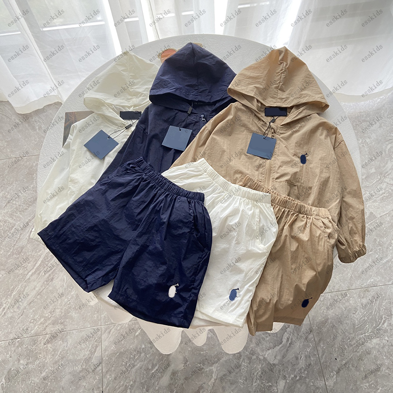 Kids Designer Hooded Shorts Sets Baby 2pcs Luxury Jackets Girl Boys Summer Clothes Set Kid Designers Short Suit Top Coats Children Tracksuit CXD2408