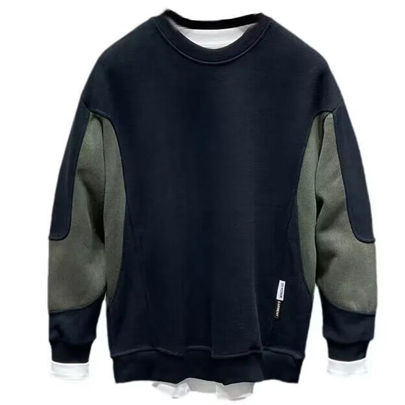 autumn fashion trend patch work round neck floral paired with contrasting colors and versatile casual mens long sleeved sweater240806