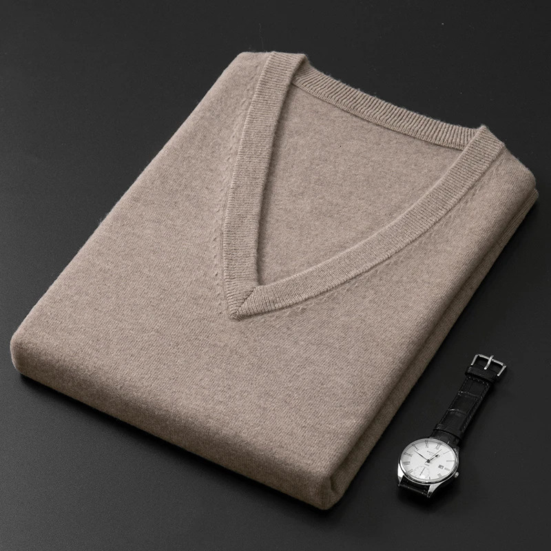 Cachemire coton mélange classique col en V pull homme pull 2024 automne hiver affaires et loisirs entièrement assorti tricot corde à sauter 24080