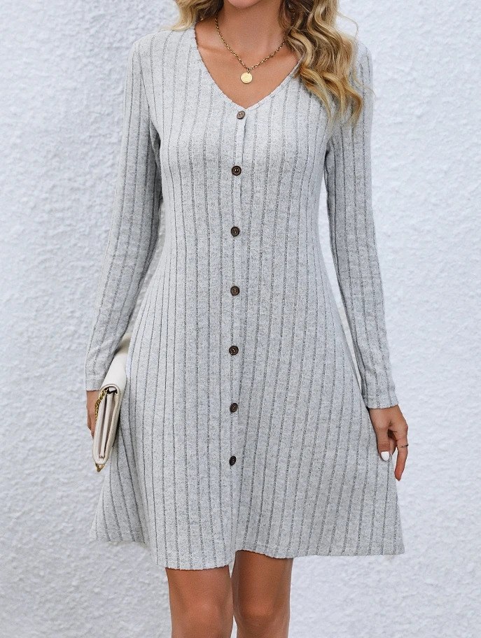 Autumn Winter Spring Fashion Casual Button Waist Long Sleeved Mini Dress Elegant Female Fall Outfits 240807
