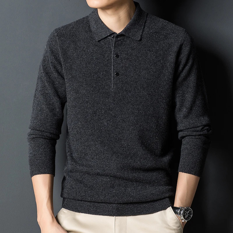 Cashmere sweater mens polo neck 100 pure wool solid color 240807
