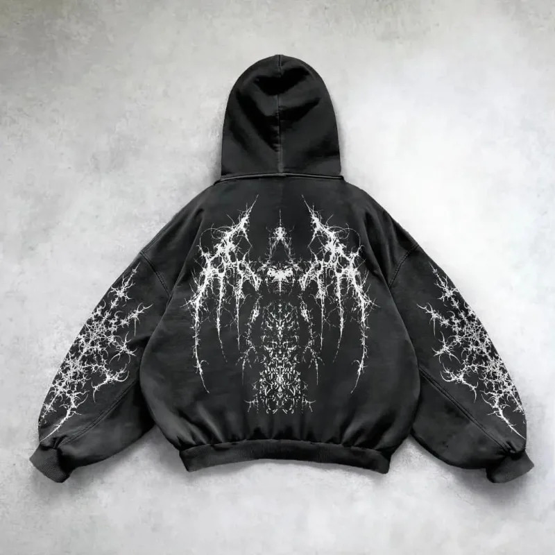 Black American Gothic Fashion Couple Mens Casual Sweatshirt Autumn/Winter Harajuku Retro Punk Printed Super Large Hoodie240807