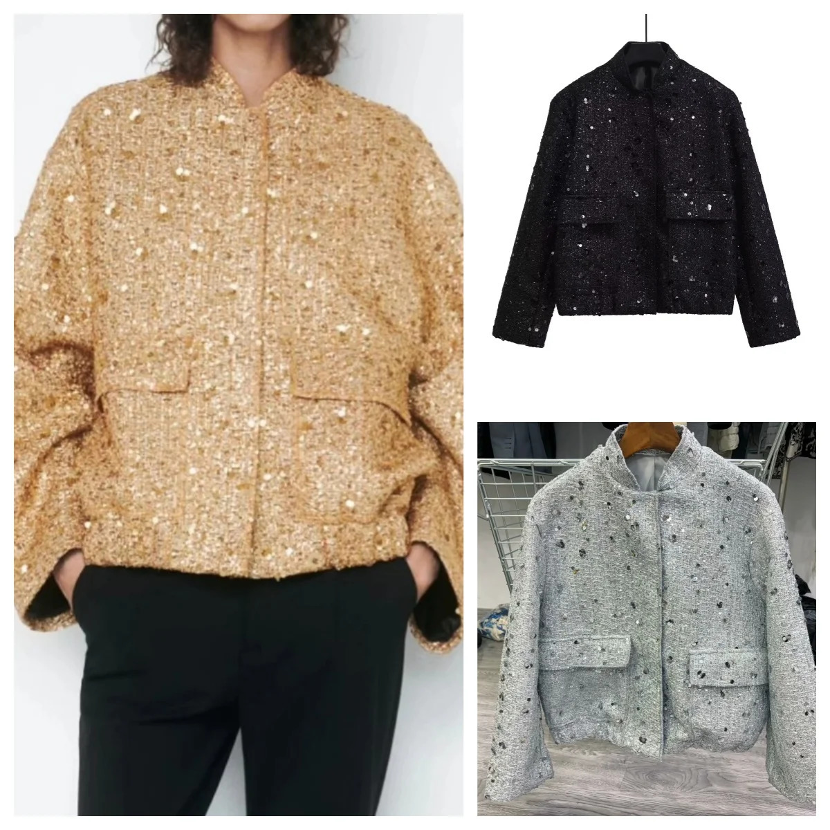 Spring and autumn fashion high-end sequin jacket casual jacket240807