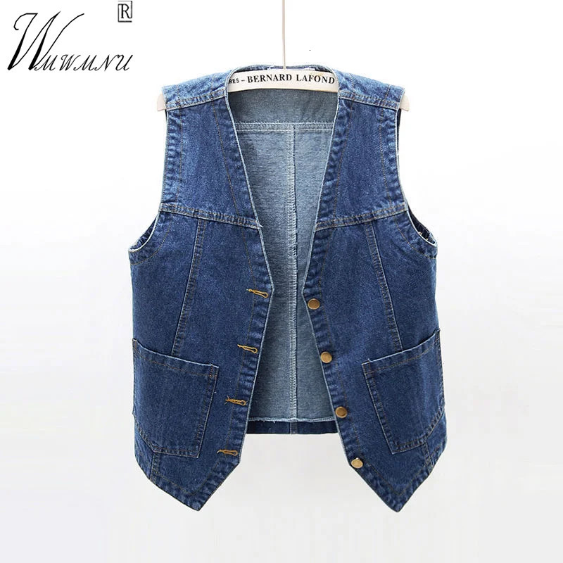 Vintage bleu en V V. Gestes en jean Femmes Femmes sans manche mono-poitrine Veste sans manches BF Style Basic Wash Wash Chaleco Mujer 240808