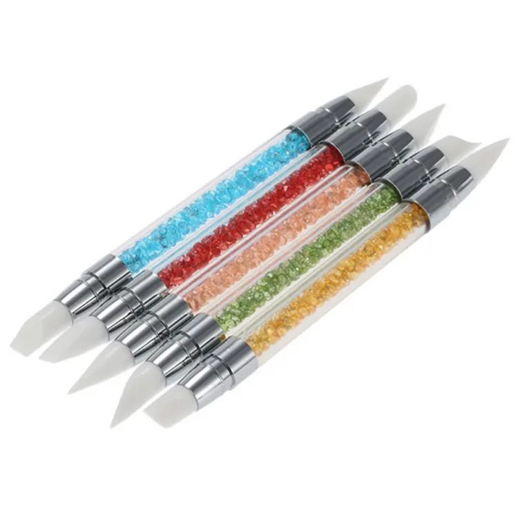 Wholesale 100 sets of high-quality 5-piece rhinestone nail art brush silicone head nail brush 240808