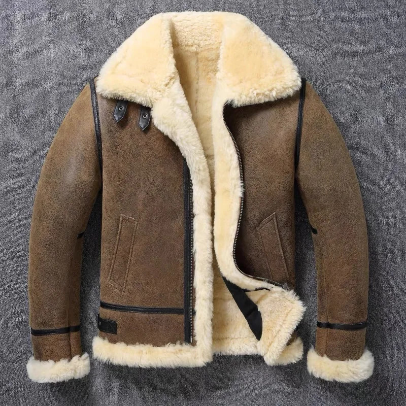 Pure Natural Wool Fur All-In-One Leather Jacket Winter B3 Flight Suit Leather Jacket Mens Thickened Warm Jacket 240808