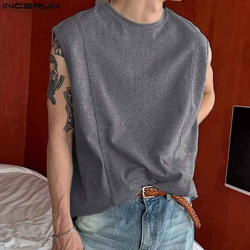 INCERUN Mens Tank Top Solid Color ONeck Sleeveless Loose Summer Street Clothing 2024 Fashion Casual S5XL 240807