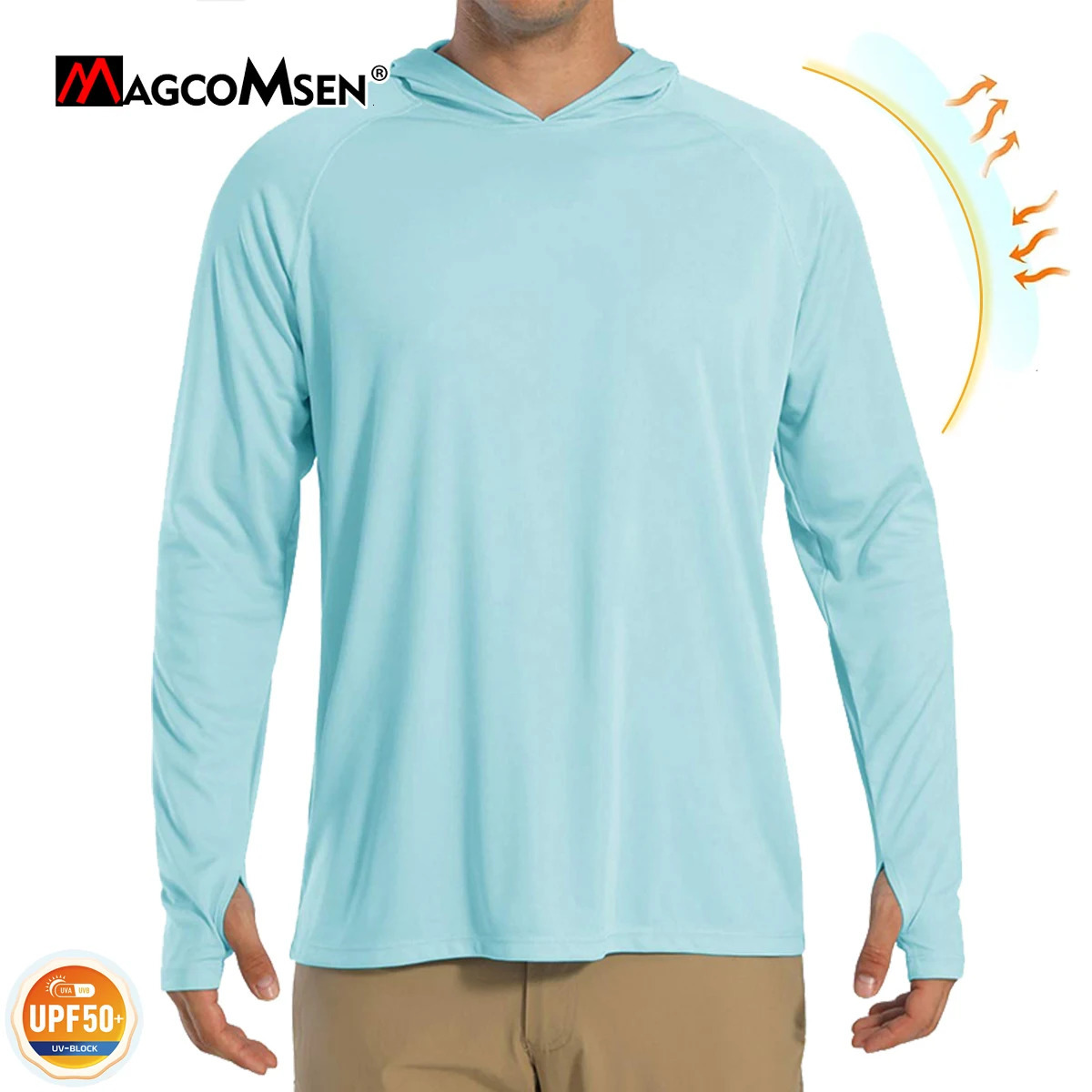 MAGCOMSEN Mens Hoodie UV Sunscreen T-shirt UPF 50Long Sleeve Quick drying Hoodie Summer Beach Leisure Sports Hiking Sweater240807