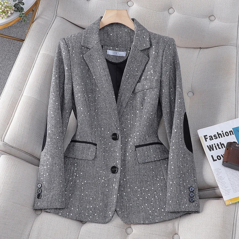 Blazers à paillettes de style coréen femmes élégantes à manches longues lâches de blazer décontracté mode fashion printemps umnoms de bureau de l