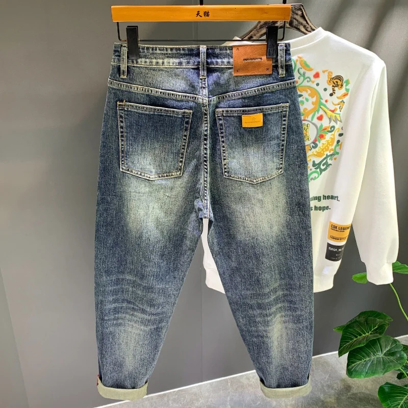 Printemps et automne rétro bleu japonais Street Harem Jeans pour hommes en vrac plus taille large pantalon de jambe à la mode morte complète occa