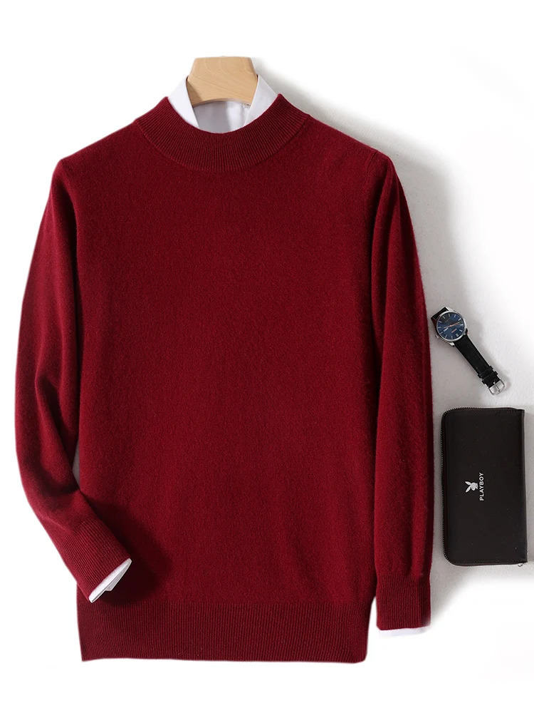 100 pure Merino wool pullover sweater for men in spring and autumn plain collar long sleeved cashmere basic knitted clothing 240807