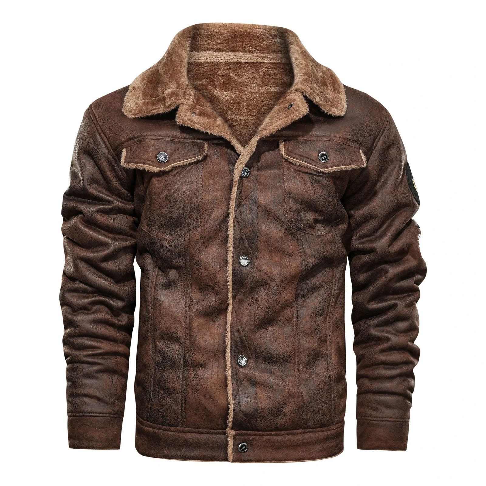 Vestes pour hommes épaississer la fausse en faux furse veste mâle des agneaux lâches mâles de la poche de laine de laine d'hiver chic seul semell