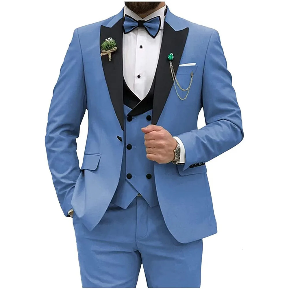 Ultra thin fit mens suit 2023 double chest vest 3piece business wedding jacket with tie Terno Masculino 240807