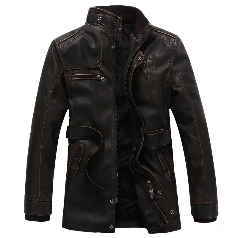 Long Jacket Men Thick Warm Cashmere Military Bomber Tactical Leather Jackets Mens Outwear Fleece Fur Collar Windbreaker Coat 240808