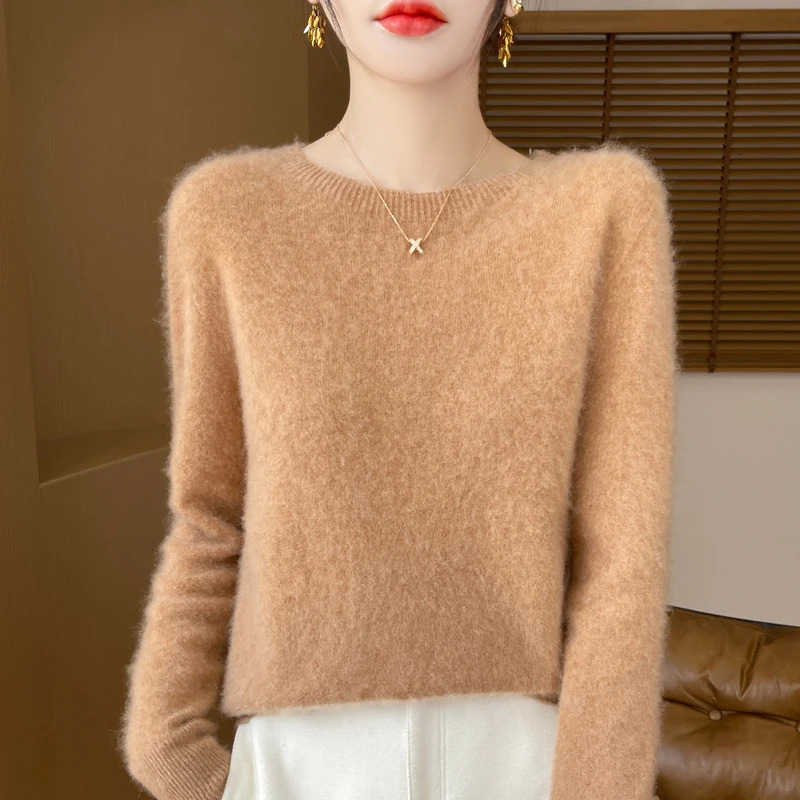 Flower Moon Fall/Winter 100% Merino cashmere sweater O-neck long-sleeved cashmere womens knitted pullover top 240808