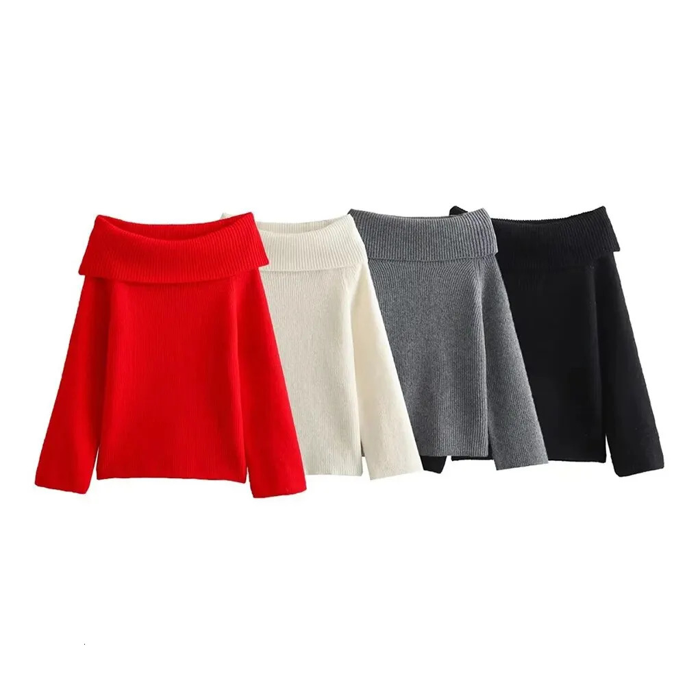 Vintage Women Elegant Slash Sweaters Fashion Ladies Sweet Pullovers for Female Chic Loose Knitwear Casual Clothes 240808