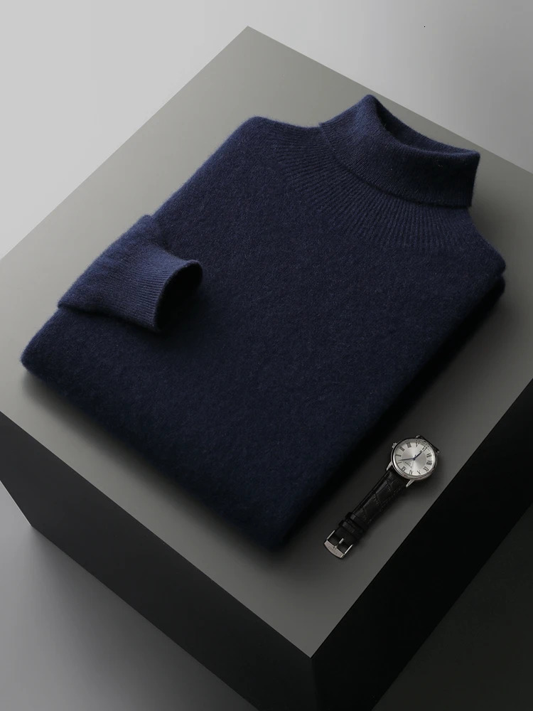 Autumn and Winter Mens Sweater Long Sleeve Collar with 100 Merino Wool Warm Solid Cashmere Knitted Basic Casual Clothing Top 240807