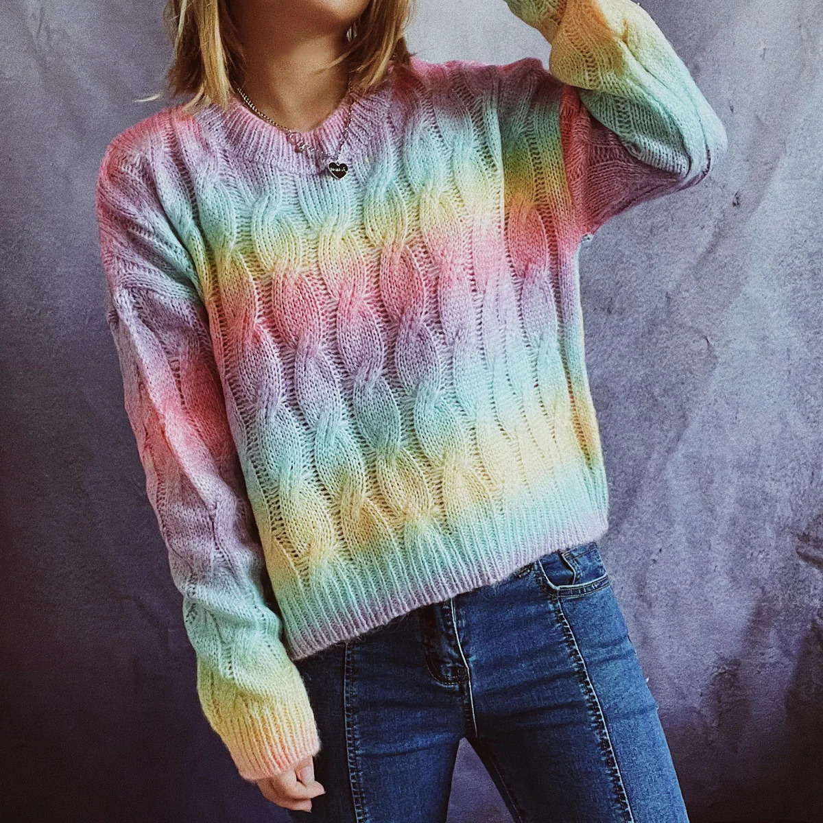 OMCHION Pull Femme automne léger arc-en-ciel dégradé tricoté Pull femmes décontracté Pull ample coréen Pull Streetwear 240808