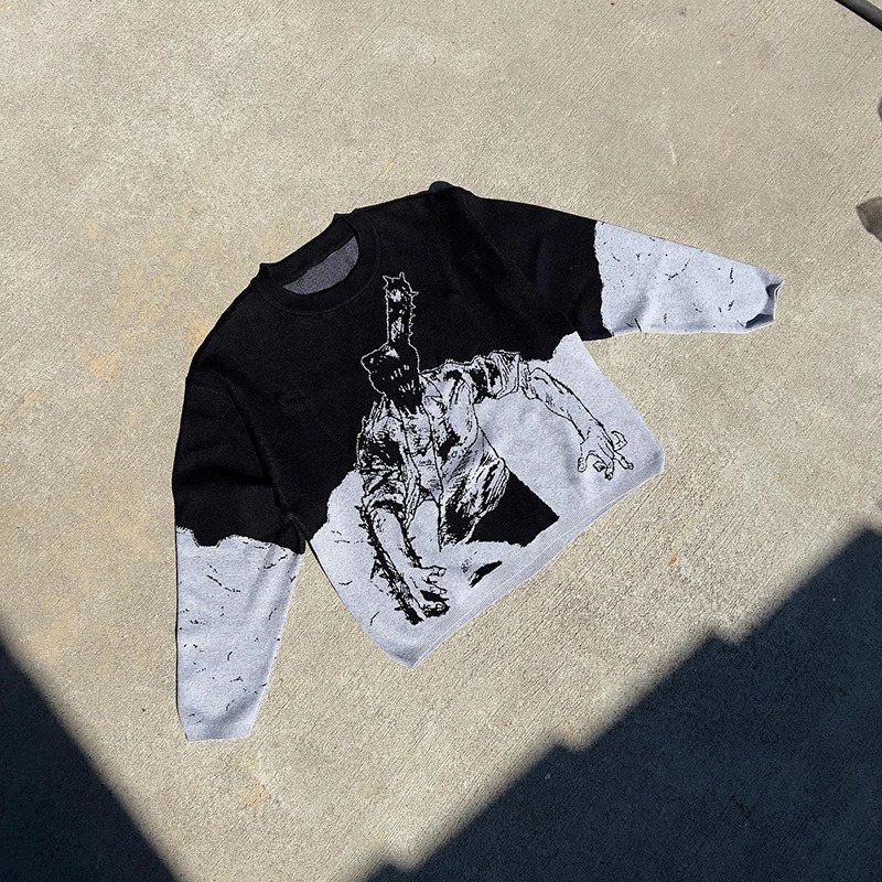 American Mens Hip Hop Streetwear Harajuku y2k Oversized Sweater Vintage Anime Knitted Cotton gothic Sweaters Pullover Unisex 240808