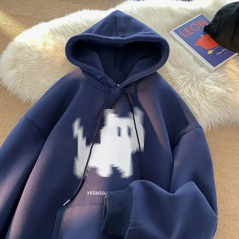 Mens hip-hop hoodies loose retro hoodies student casual tops autumn trendy clothing street gym clothing240807