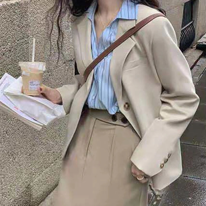 Autumn Long Sleeve Blazer for Women All Match Solid Color Single-Breasted Outwear Woman Korean Style Office Suit Jacket 240819
