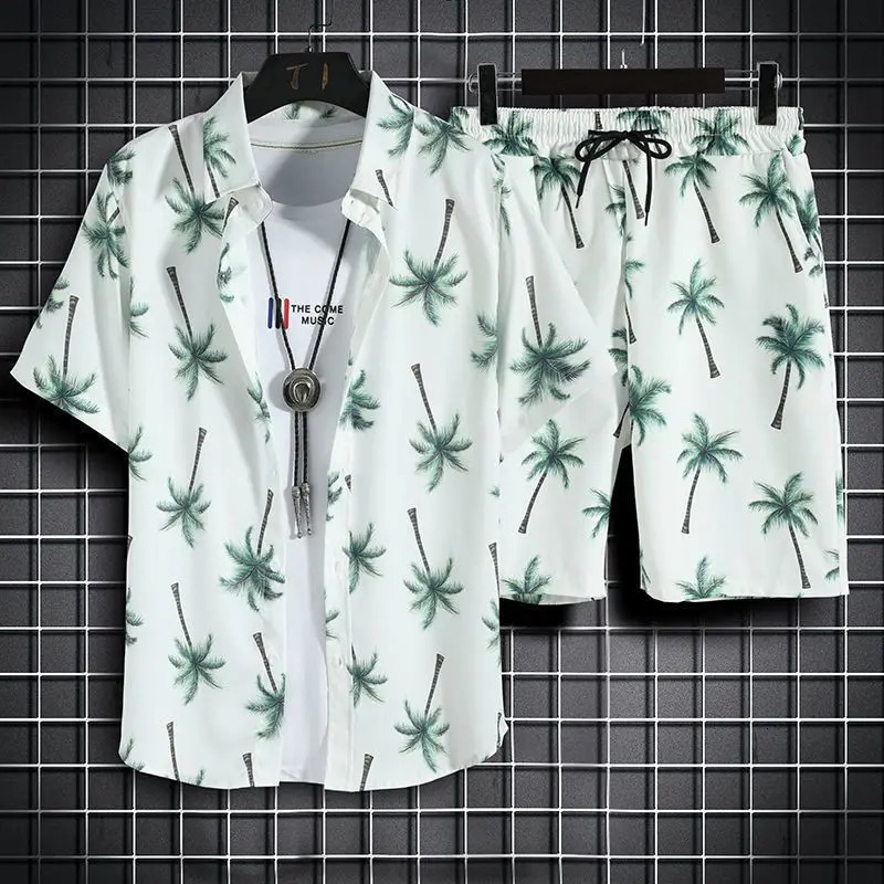 3D beach mens 2-piece quick drying Hawaiian shirt and shorts set mens fashion printed casual summer set240807