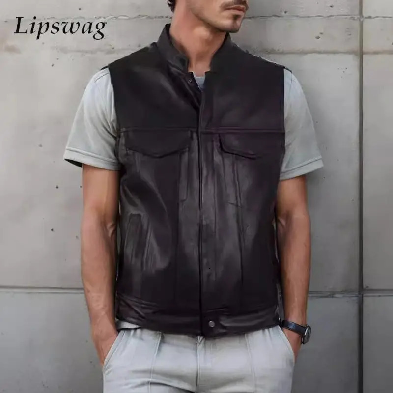 Veste de gilet en cuir pour hommes