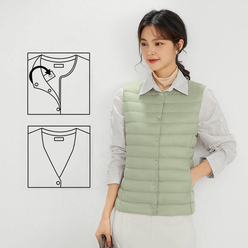 Spring Autumn Women Ultra Light 90% White Duck Down Vest Warm Winter Slim Waistcoat Under Parka Female Liner Portable Outwear 240808