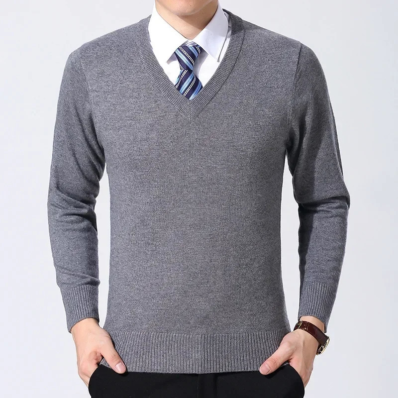 Pull tricoté pour hommes, col en V, ultra-mince, à la mode, vêtements chauds d'automne, 2023, 240807