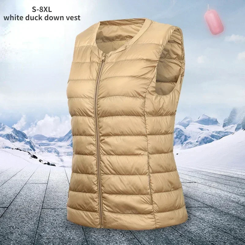 Women Sleeveless Zipper Down Jackets Autumn Winter Liner Warm Womens Vests Ultralight White Duck Down Vest S-8XL 240808