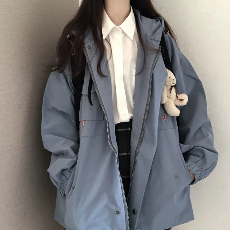 Veste surdimensionnée solide pour femmes harajuku de style coréen sweat à capuche lâche décontracté printemps et allue d'automne Retro Streetwear