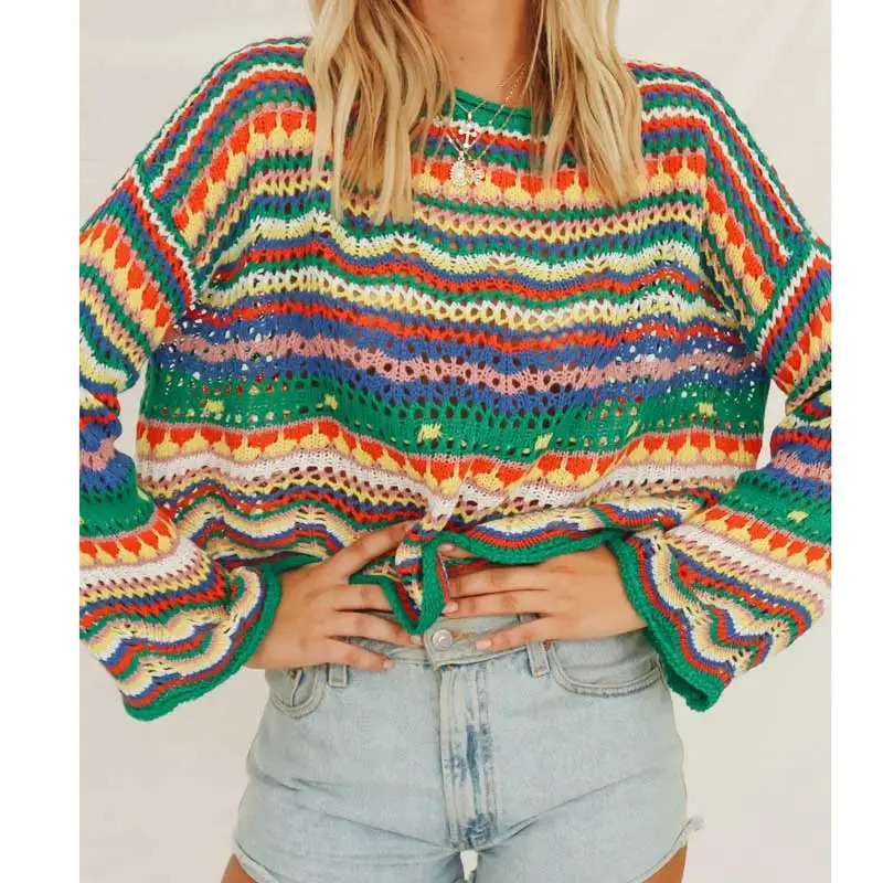 BOHO INSPIRED Colorful Chunky Crochet Sweaters women knitted sweater jumper winter fashion SWEATER pullover hollow out sweater 240808